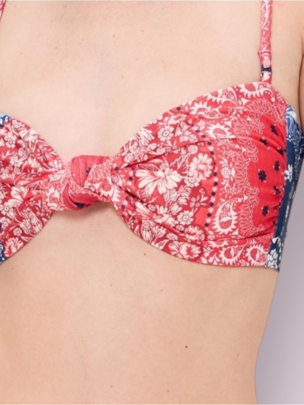 Agua Bendita Red Floral Bandana Print Bikini Top